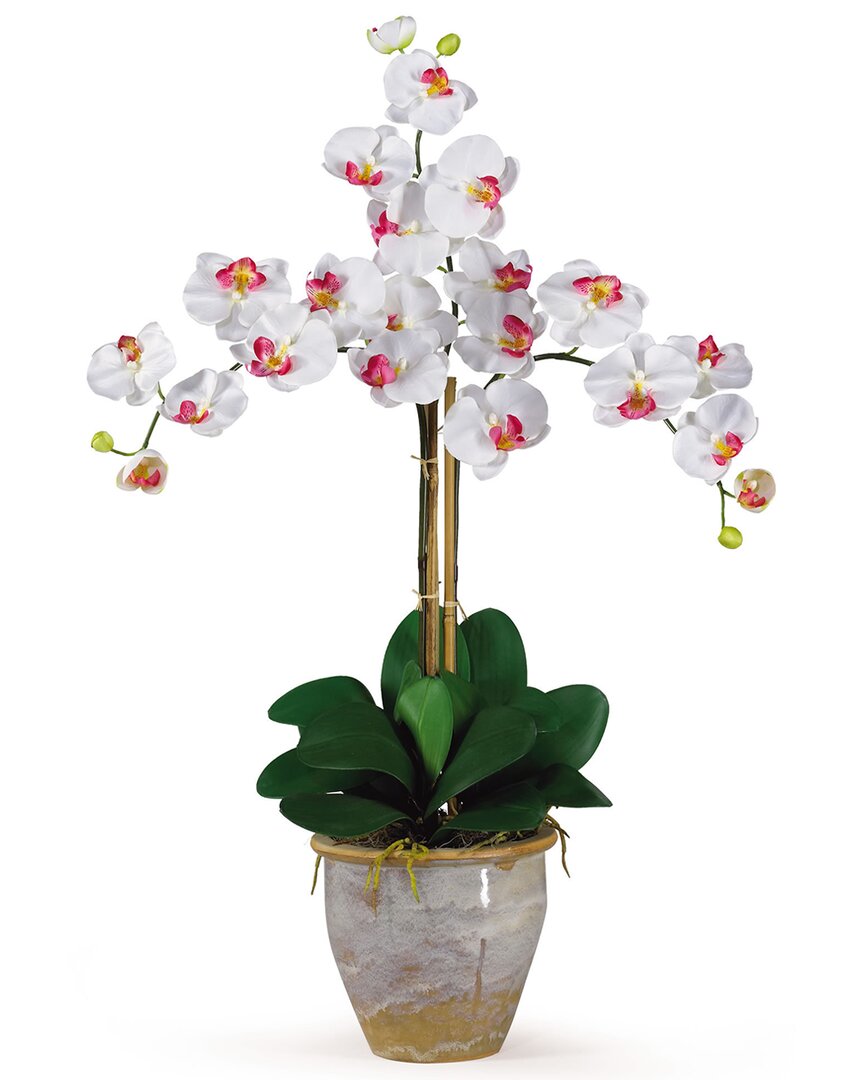 Nearly Natural Triple Phalaenopsis Silk Orchid Flower Arrangement In White