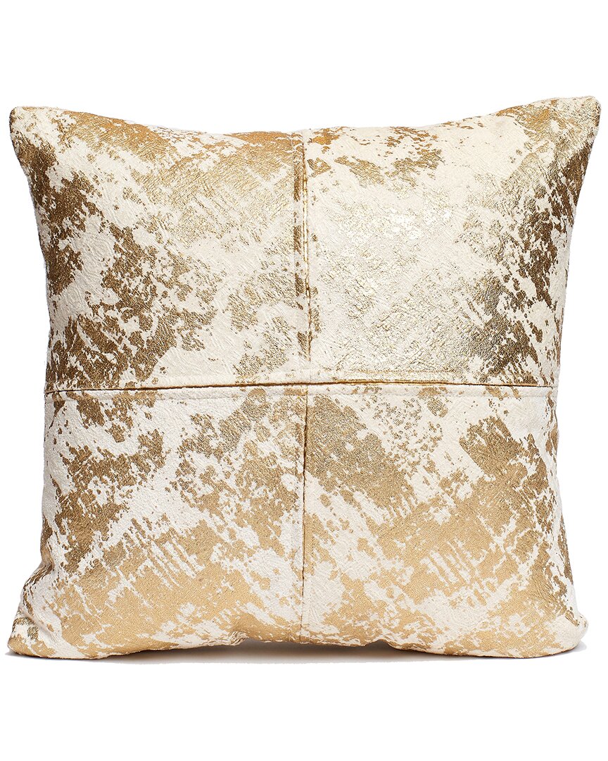 Harkaari Cream And Gold Cow Patch Foil And Cross Stitch Throw Pillow