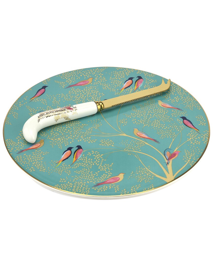 Portmeirion Chelsea Collection Cheese Plate With Knife In Green