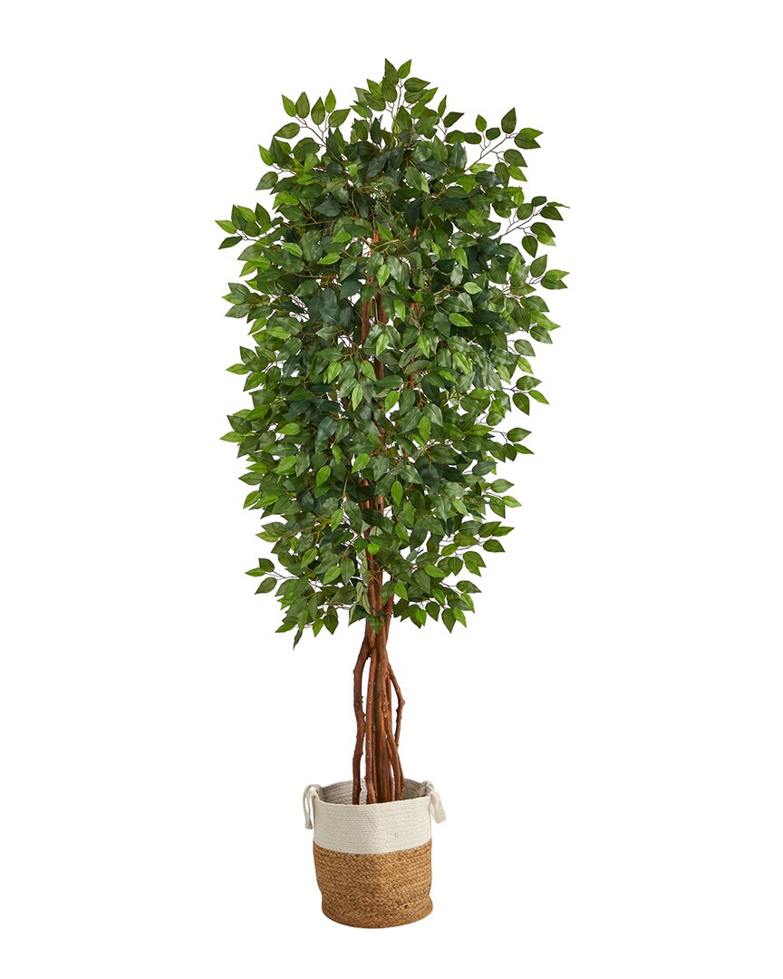 Nearly Natural 7.5ft Artificial Deluxe Ficus Tree With Handmade Basket In Green