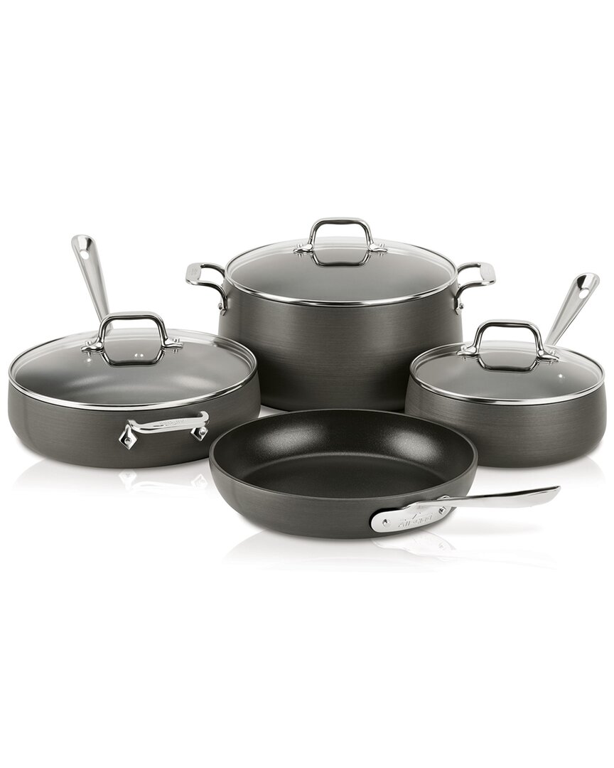 Shop All-clad Ha1 Hard Anodized Nonstick Cookware 7pc Set In Black