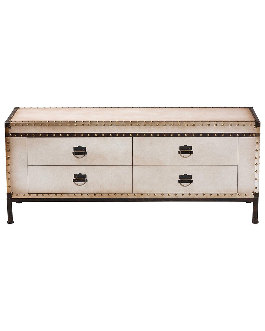 Baxton Studio Heaton Vintage Weathered Canvas 4-drawer Storage Bench