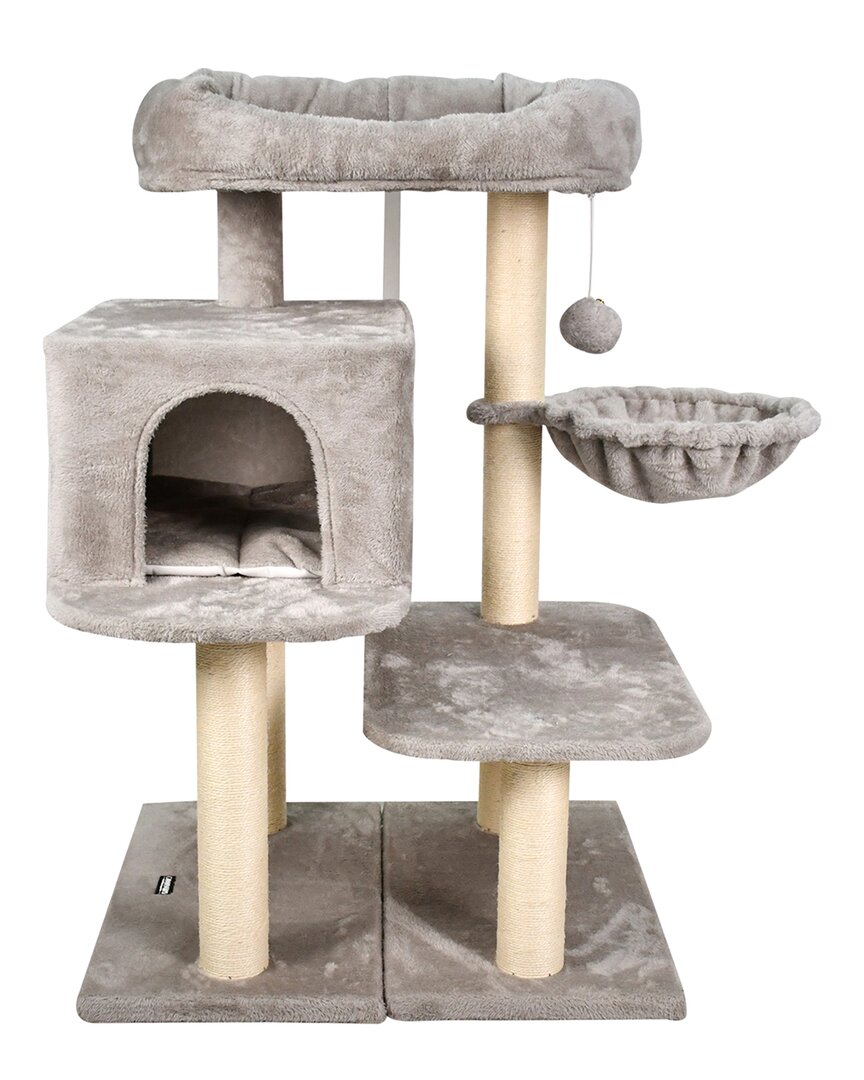Jespet 43in Furry Top Perch Cat Tree & Condo In Gray