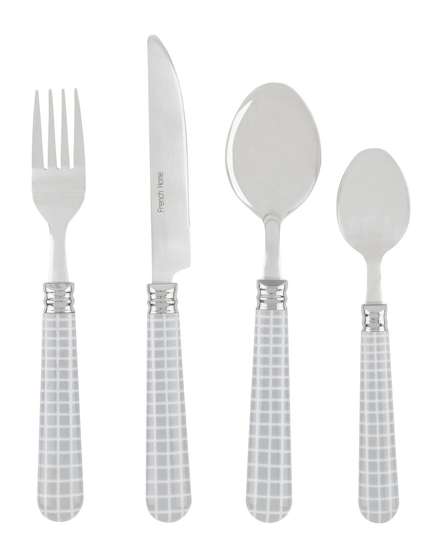 French Home Bistro 16pc Stainless Steel Flatware Set, Service For 4, Geometric Grid In Grey