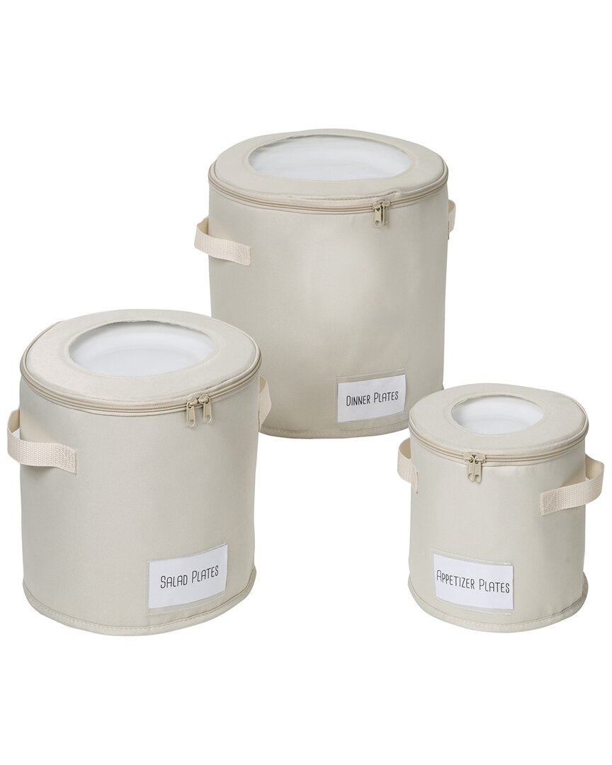 Honey-can-do Round Dinnerware Storage Box Set Of Three In Natural