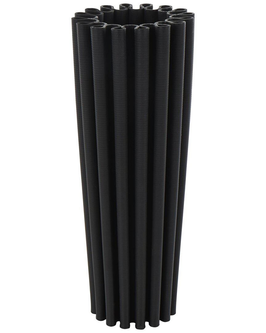 Peyton Lane Abstract Ceramic Dimensional Ribbed Decorative Vase In Black