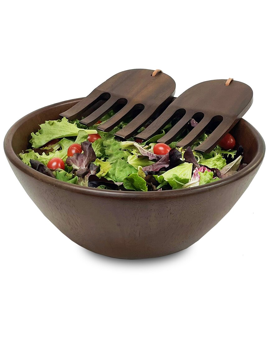 Woodard & Charles 3pc Walnut Staind Salad Bowl Set In Brown