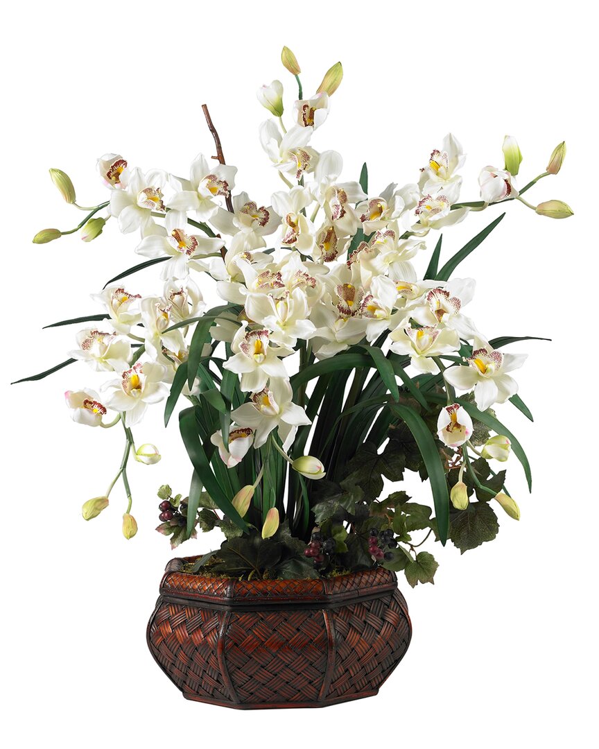 Nearly Natural Large Cymbidium Silk Flower Arrangement In White