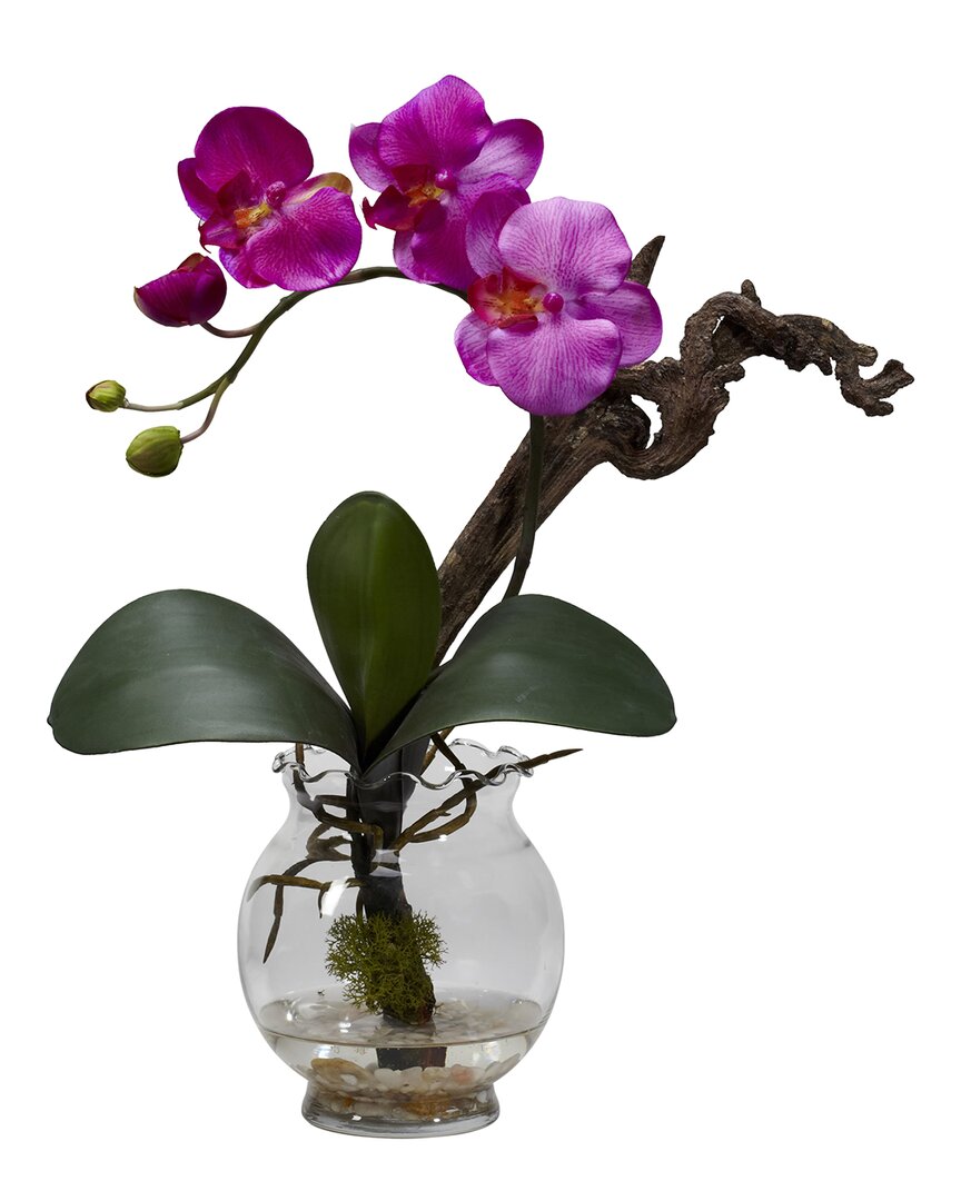 Shop Nearly Natural Mini Phalaenopsis With Fluted Vase Silk Flower Arrangement In Purple