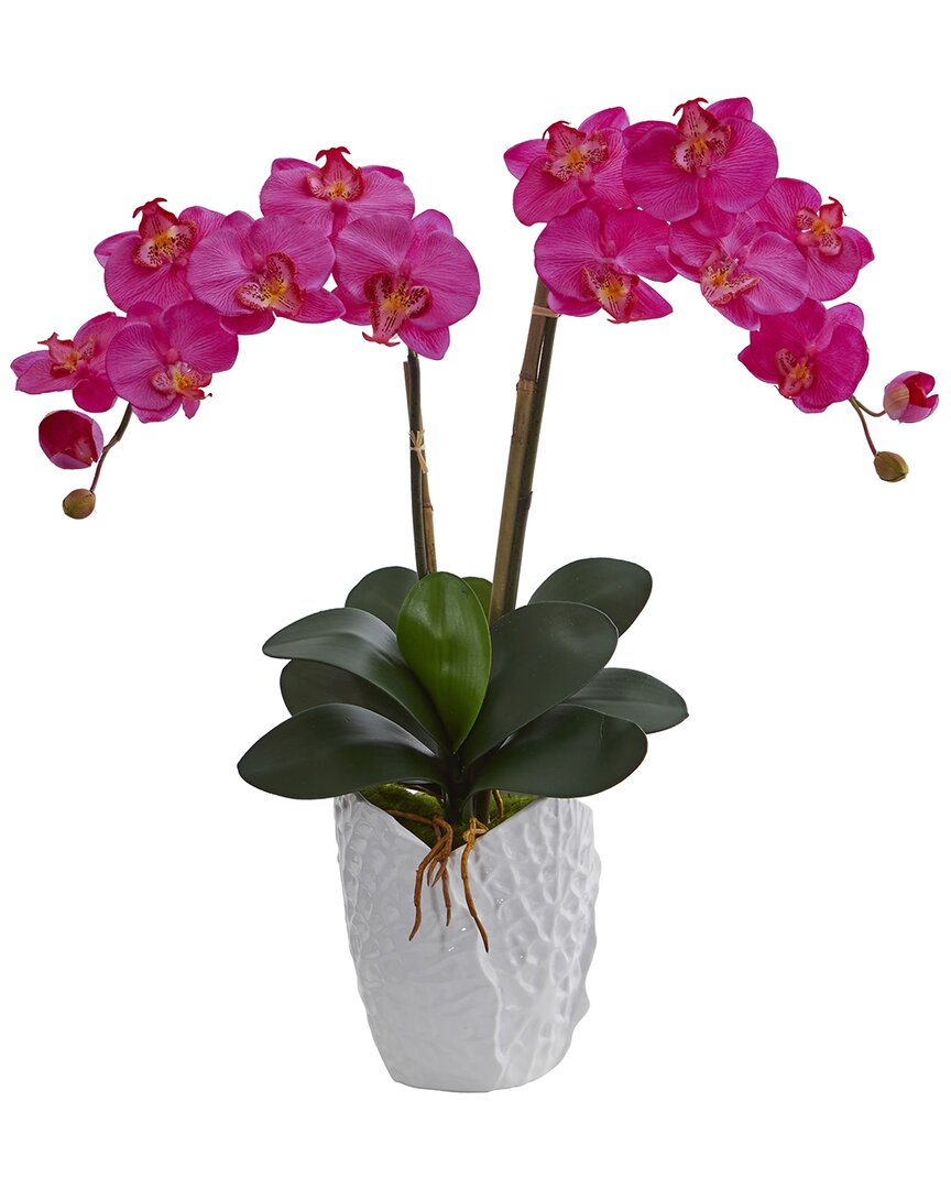 Nearly Natural Double Phalaenopsis Orchid Artificial Arrangement In White Ceramic Vase In Pink