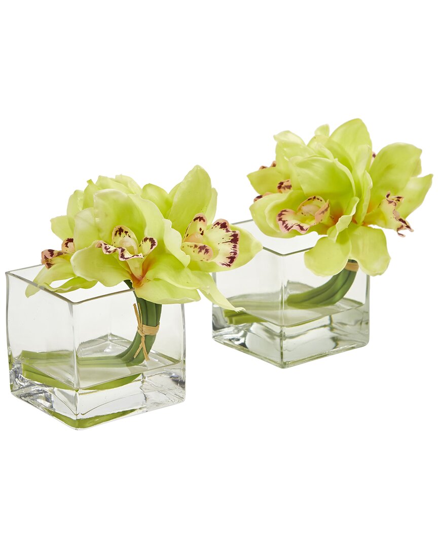 NEARLY NATURAL NEARLY NATURAL SET OF 2 CYMBIDIUM ORCHID ARTIFICIAL ARRANGEMENT IN GLASS VASE