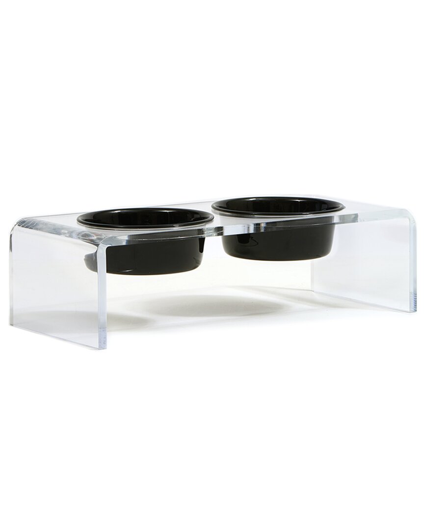 Hiddin Small Clear Double Bowl Pet Feeder, 3.5 Cup Black Bowls