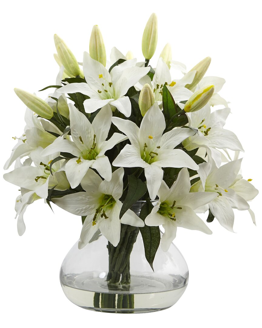 NEARLY NATURAL NEARLY NATURAL 16IN LILY SILK ARRANGEMENT WITH GLASS VASE