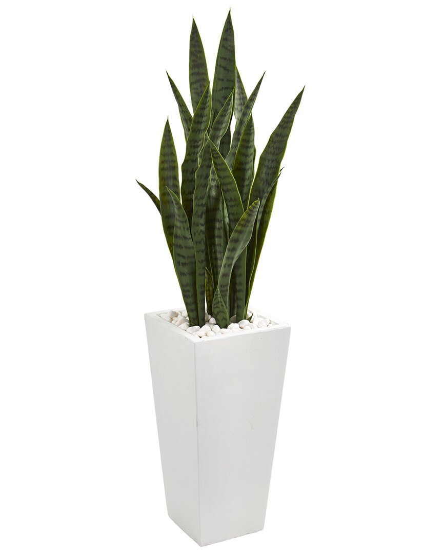 Nearly Natural 4ft Sansevieria Artificial Plant In White Tower Planter In Green
