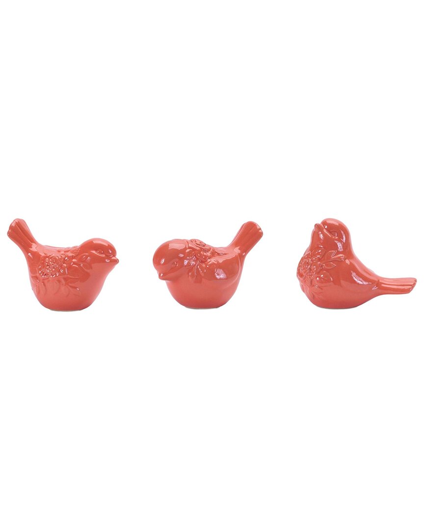 Melrose International Set Of 6 Ceramic Floral Bird Figurine In Pink