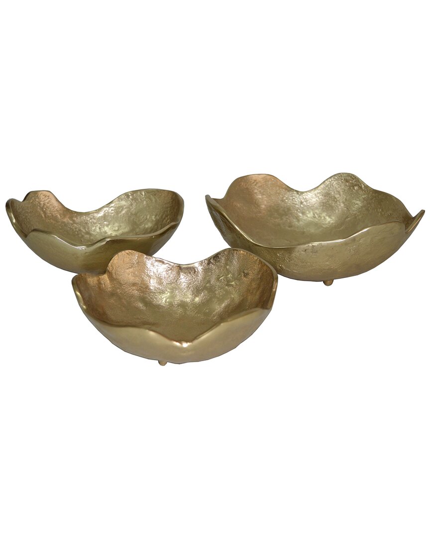 Shop Sagebrook Home Set Of 3 Organic Metal Bowls In Gold