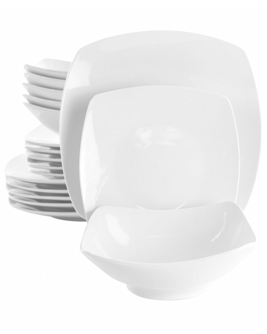 Elama Newman 18pc Square Porcelain Dinnerware Set In White