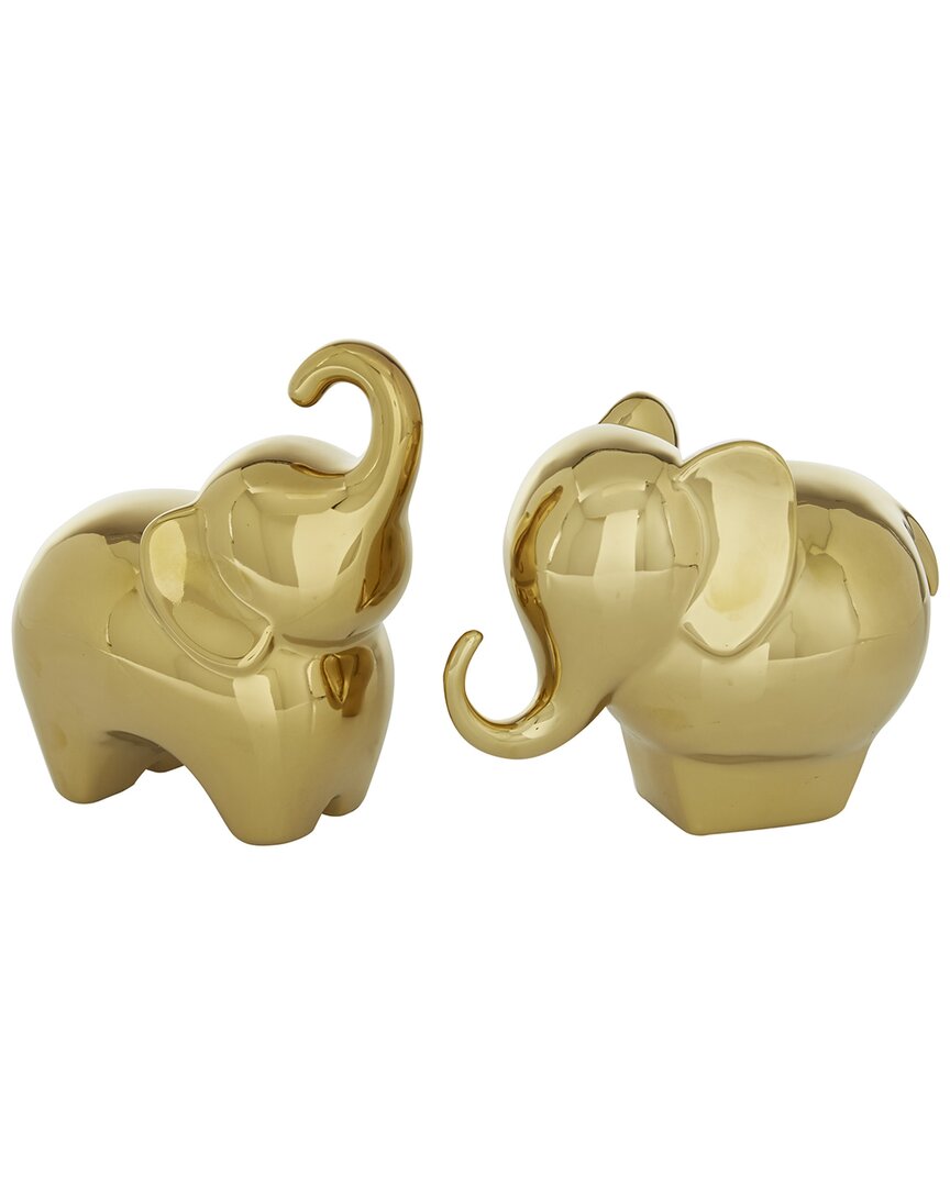 The Novogratz Set Of 2 Elephant Gold Porcelain Sculpture In Gold