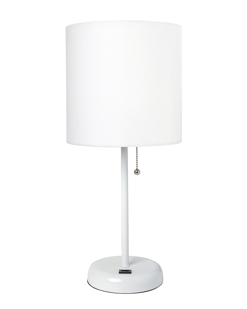 Lalia Home 19.5in Stick Table Desk Lamp With Usb Charging Port, Drum Shade & Led Bulb Included