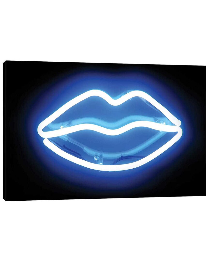 Icanvas Neon Lips Blue On Black By Hailey Carr Wall Art