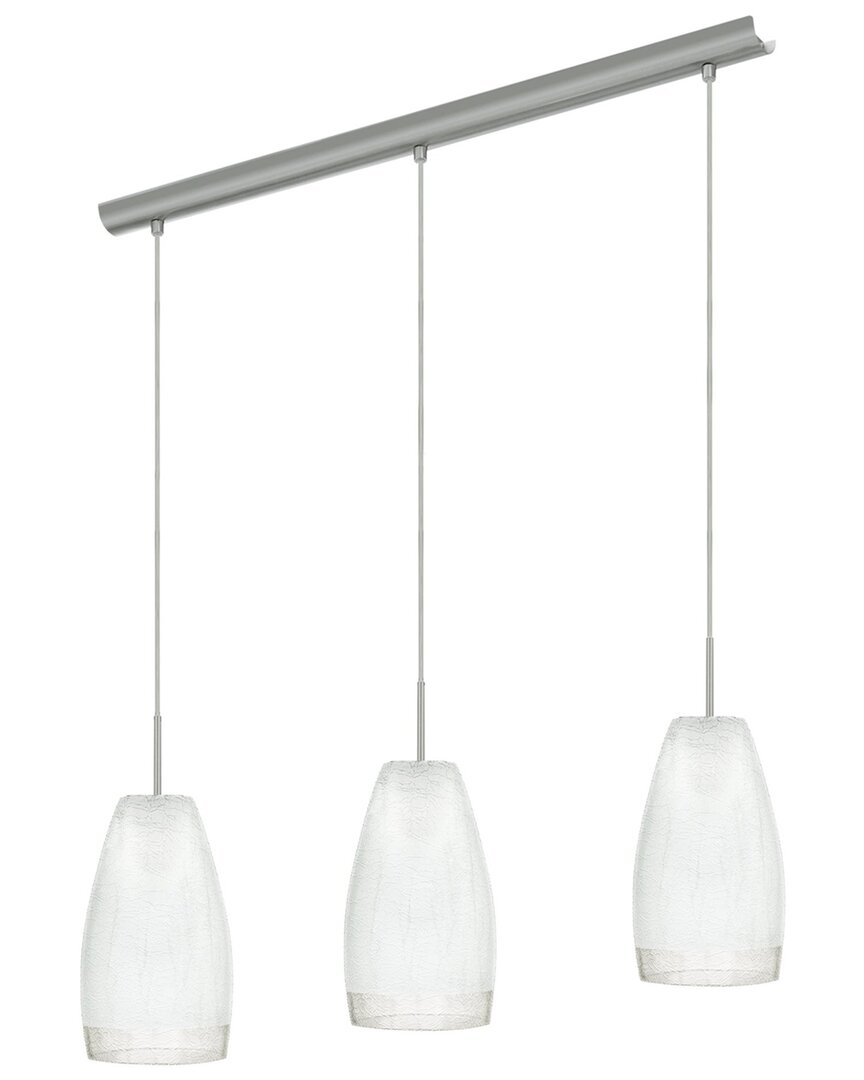 Eglo Crash 3 Light Linear Pendant With Matte Nickel Finish & Satin Crackle Glass Shades