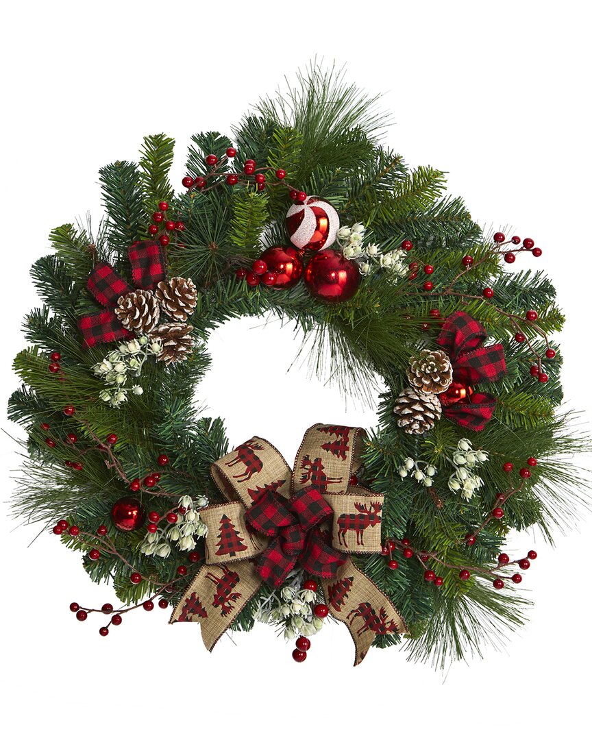 Nearly Natural 24in Christmas Pine Artificial Wreath In Green