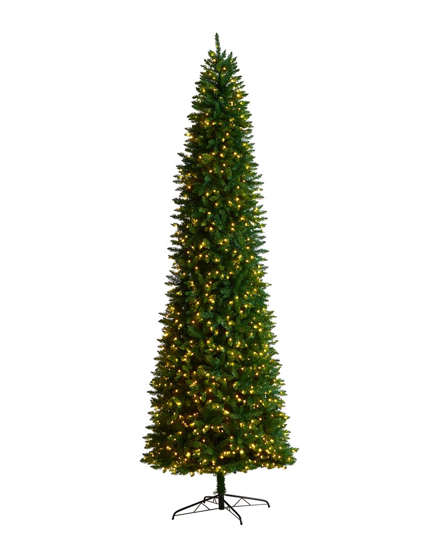 Nearly Natural 12ft Slim Green Mountain Pine Artificial Christmas Tree With Clear Led Lights And Bendable Branches