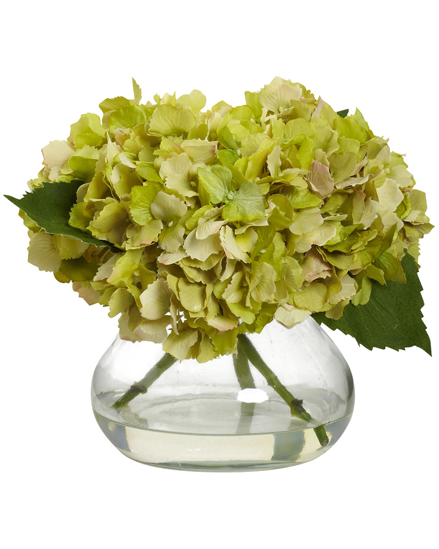 Nearly Natural Blooming Hydrangea With Vase In Green