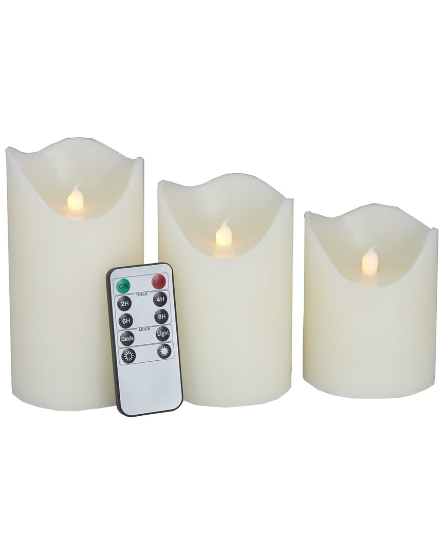 Peyton Lane Set Of 3 Traditional Cylinder Wax Flameless Candle With Remote Control In White