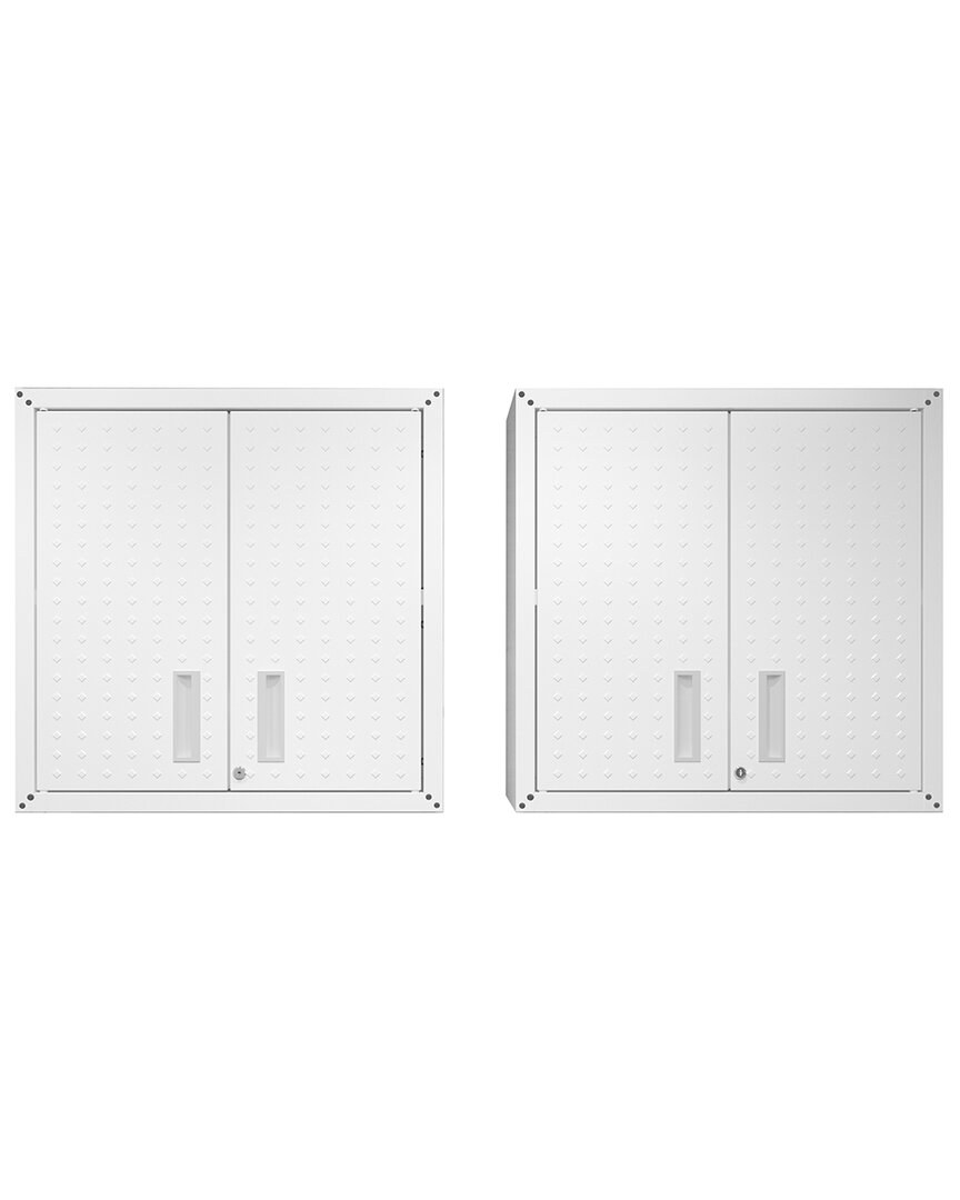 Manhattan Comfort Set Of 2 Fortress Floating Garage Cabinet In White