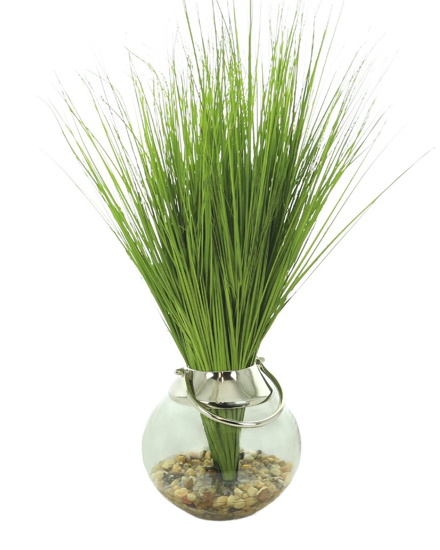 Creative Displays Green Grass In Round Glass Vase With Rocks & Acrylic Water