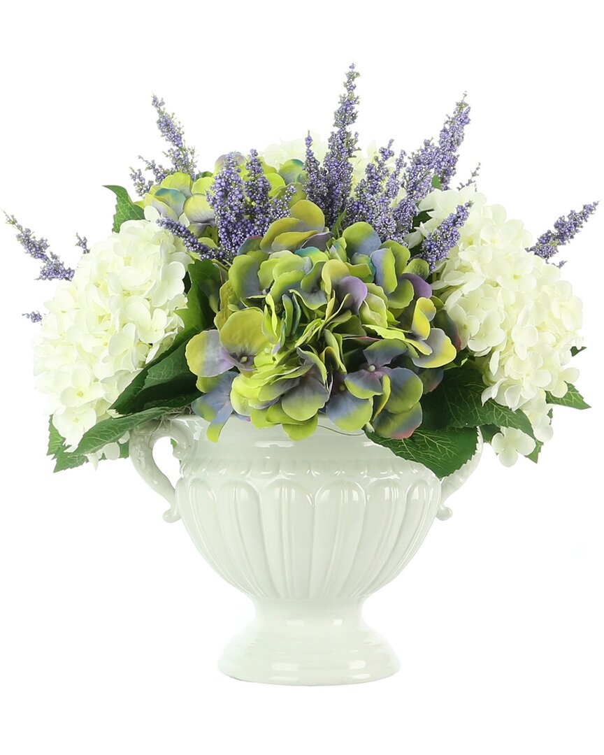 Creative Displays Hydrangea With Heather Arrangement In White Pot. In Purple