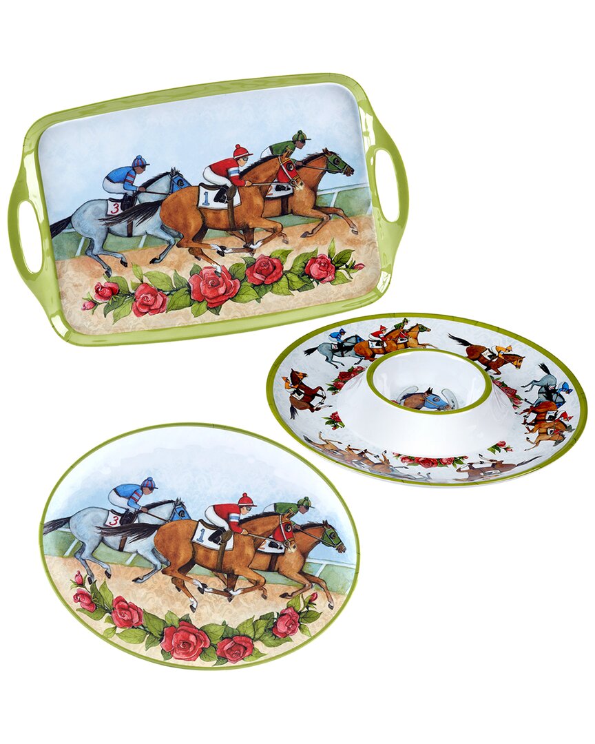 Certified International Derby Day At The Races 3pc Melamine Serving Set In Multi