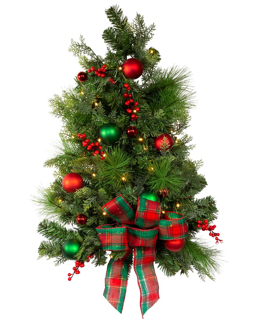 Kurt Adler 26in Battery-operated Pre-lit Red & Green Wall Tree With Bow In Green