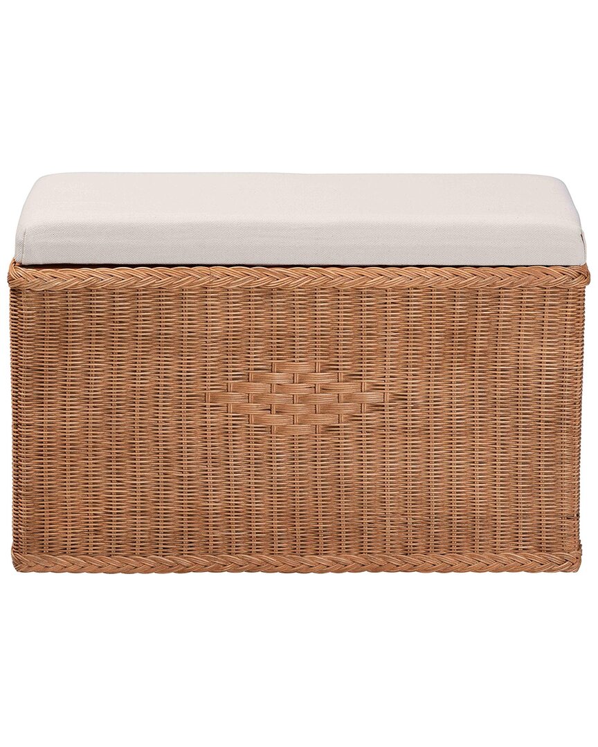 Baxton Studio Eamon Braided Rattan Storage Bench With Cushioned Lift-top Lid In Brown