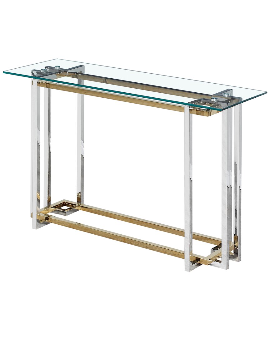 Worldwide Home Furnishings Contemporary Glass & Metal Console Table In Silver & Gold