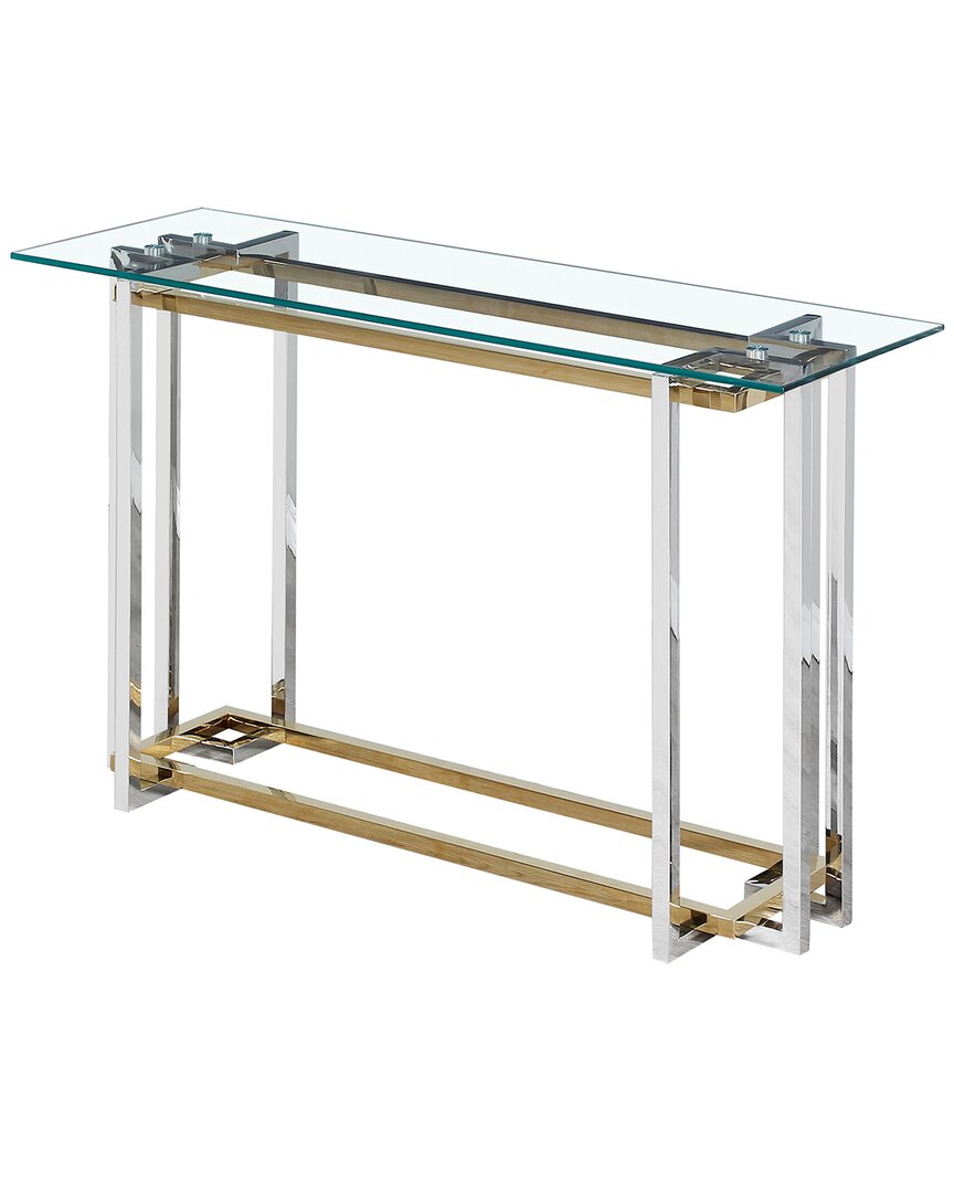 Worldwide Home Furnishings Contemporary Glass & Metal Console Table In Silver & Gold In Silver