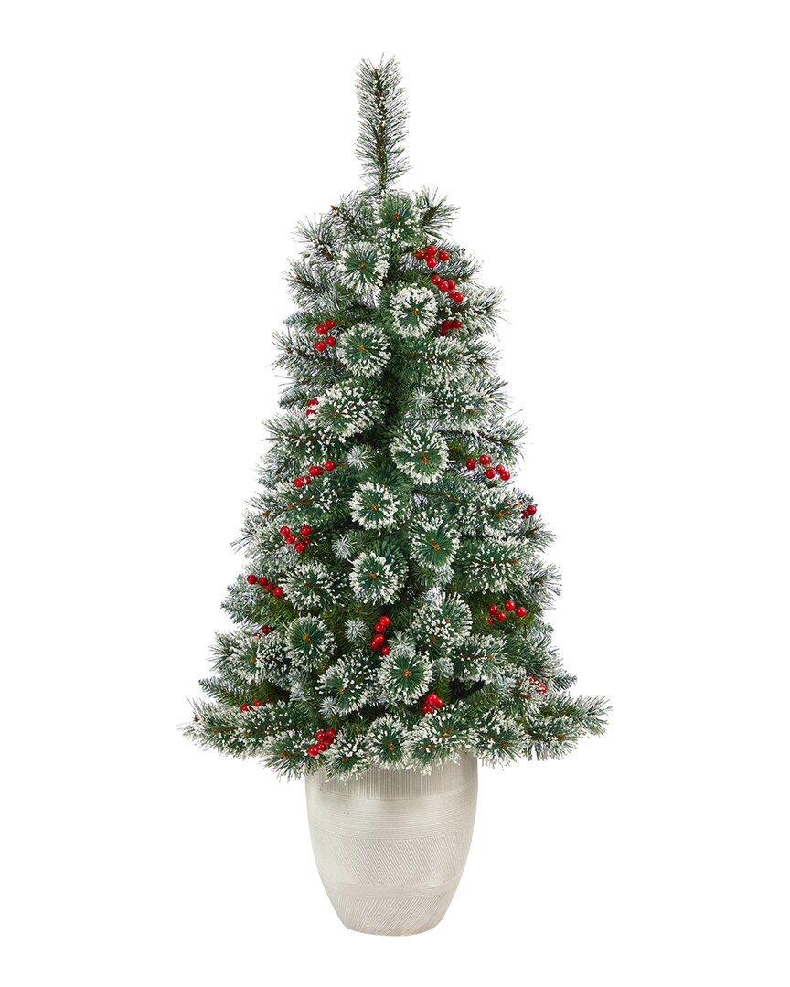 Nearly Natural 50in Frosted Swiss Pine Artificial Christmas Tree In Green