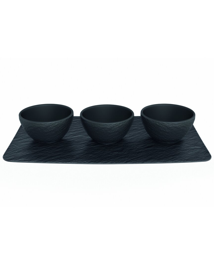 Shop Villeroy & Boch Manufacture Rock Dip Bowls & Tray Set In Black