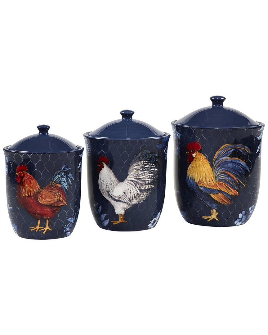 Certified International Indigo Rooster 3pc Canister Set In Blue