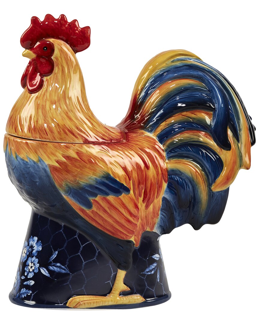 Certified International Gilded Rooster 3-d Cookie Jar In Blue