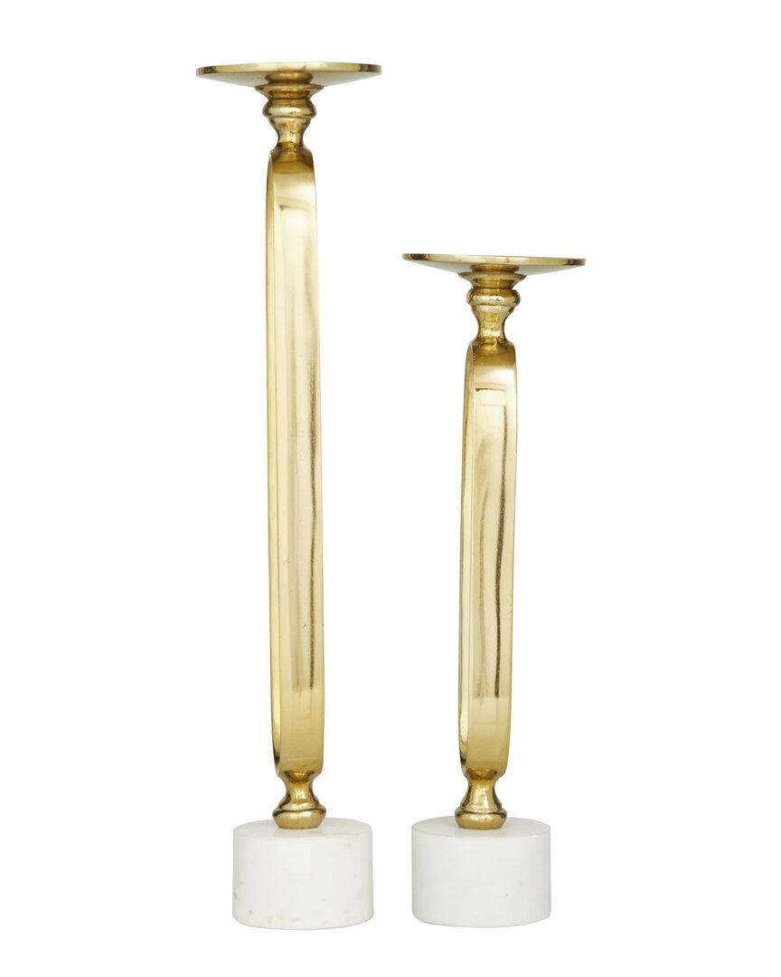 Peyton Lane Set Of 2 Modern Round Aluminum Candle Holder In Gold