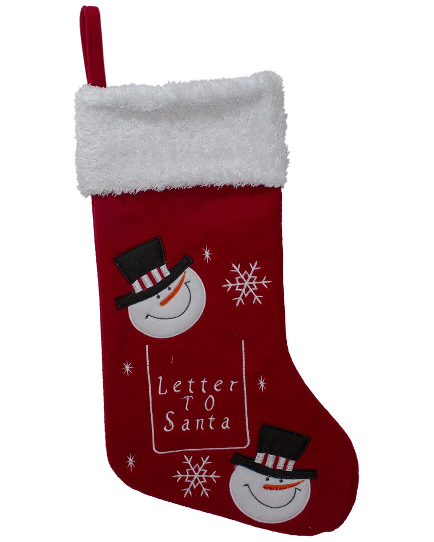 Northern Lights Northlight 19in Red And White Embroidered Snowmen Letter To Santa Christmas  Stocking In Red
