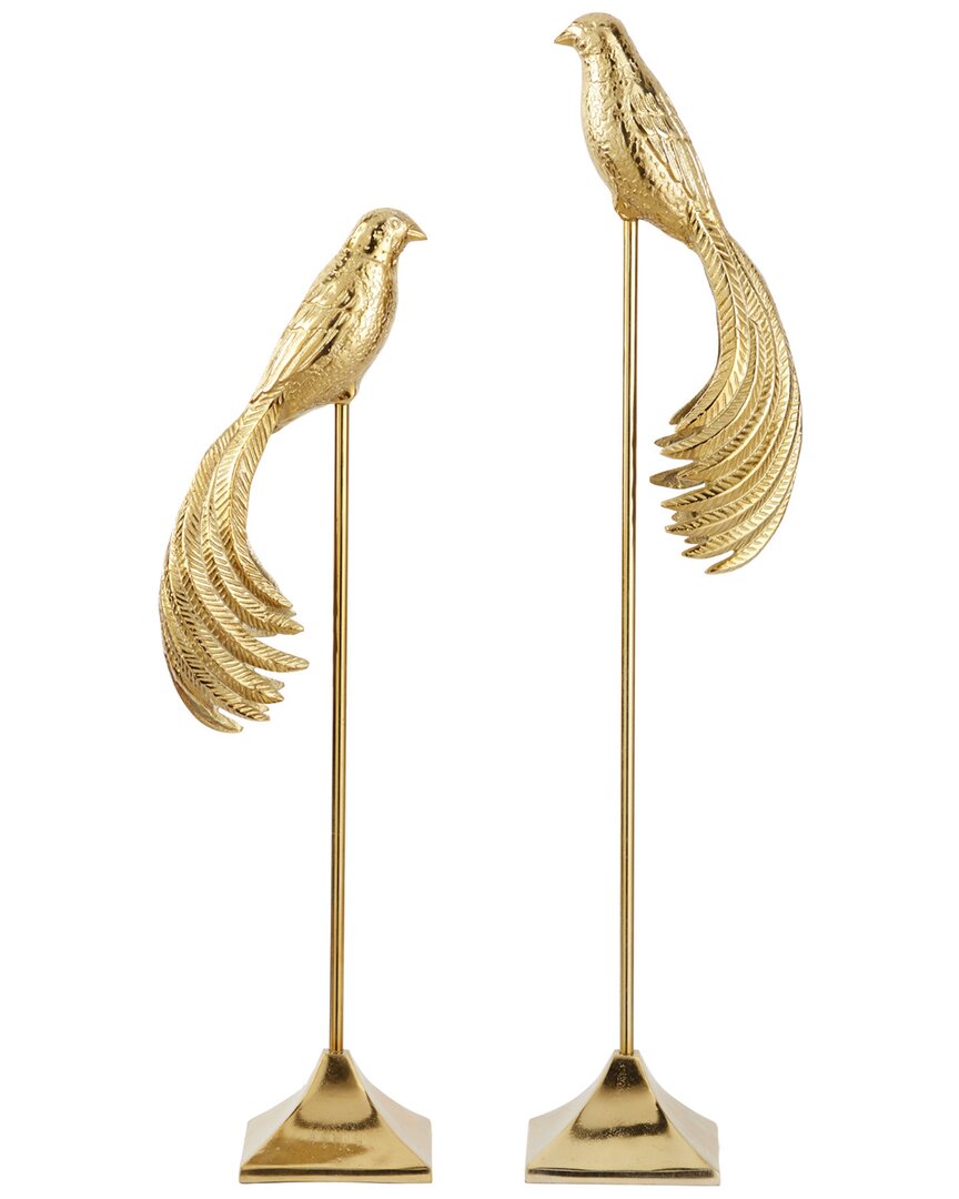 Peyton Lane Set Of 2 Bird Aluminum Sculpture In Gold