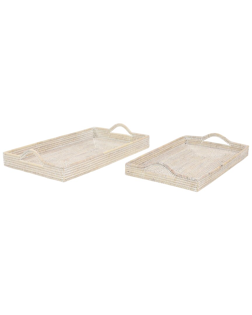 Peyton Lane Set Of 2 Bohemian Rectangle Rattan Tray In Cream