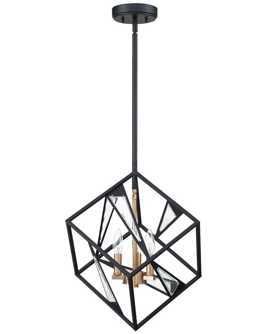 Eglo Corrietes 3 Light Geometric Open Frame Pendant With Black Finish With Gold & Clear Glass Accent