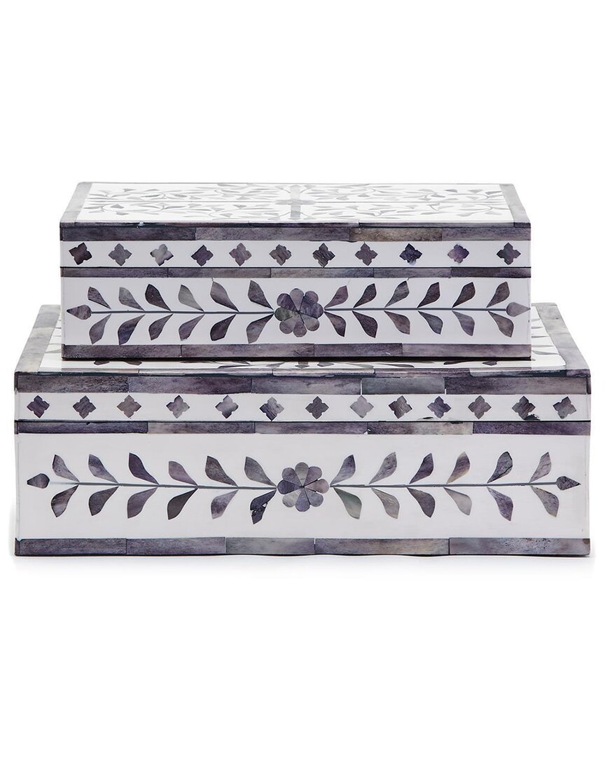 Two's Company Jaipur Palace Set Of 2 Cover Boxes In Gray