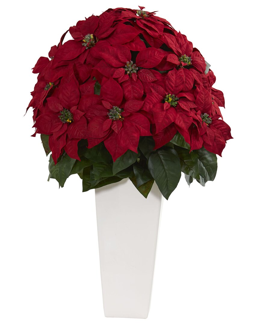 Nearly Natural 32in. Poinsettia Artificial Plant In White Planter In Red