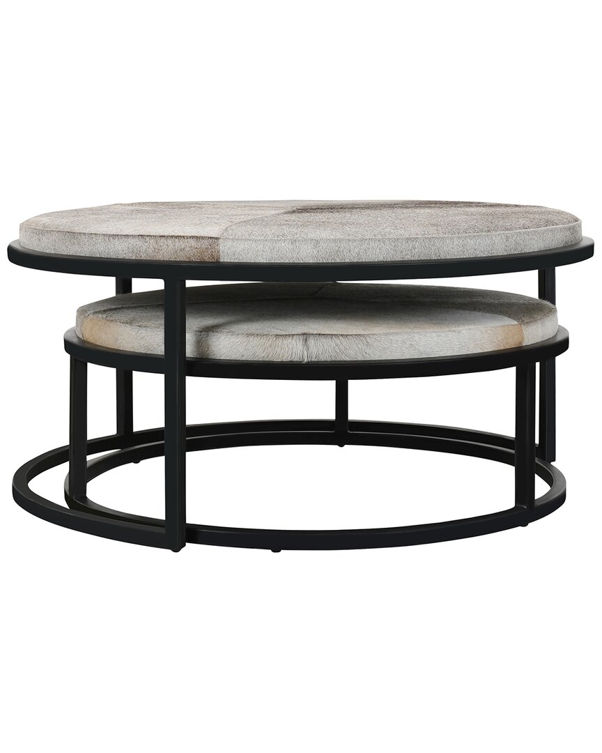 Classic Home Set Of 2 Hayword Cow Leather Nesting Coffee Tables In Grey