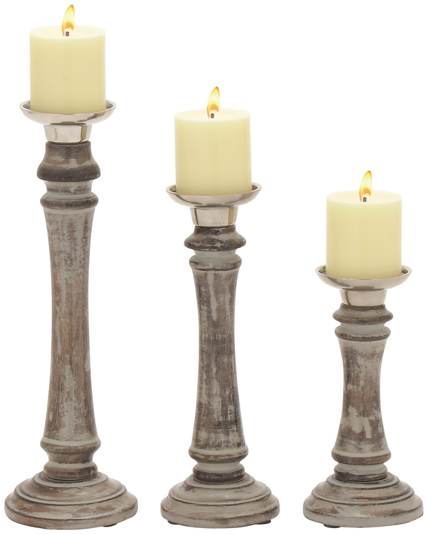 Peyton Lane Set Of 3 Wood & Aluminum Candle Holders